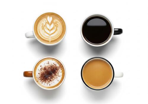 Assorted Coffee Drinks with Different Styles and Textures in Cups photo