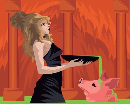 circe transforming man into pig with potion vector