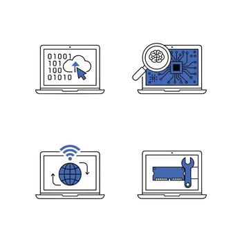 Computer Technology, AI, and Networking Icons Set vector