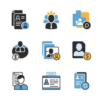 Human Resources Management and User Profile Solid Icons Set vector