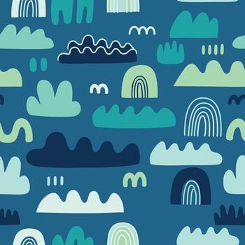 Childish Abstract Clouds Mountains Seamless Pattern Nursery Textile Background Design vector
