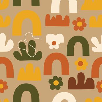 sin costura boho resumen modelo con terroso retro arcos y flores vector