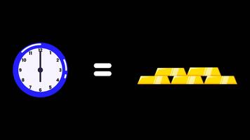 animado reloj y oro barras simbolizando hora como un valioso activo, minimalista transparente antecedentes movimiento gráfico para productividad, finanzas, negocio, y hora administración contenido. video