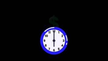 hora vueltas dentro dinero animación dólar íconos apareciendo como el reloj mano se mueve, simbolizando productividad, lucro crecimiento, financiero valor, y eficiente hora administración con transparente antecedentes video