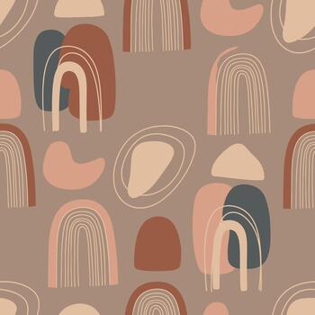 Abstract Boho Seamless Pattern with Earthy Muted Rainbow Shapes vector
