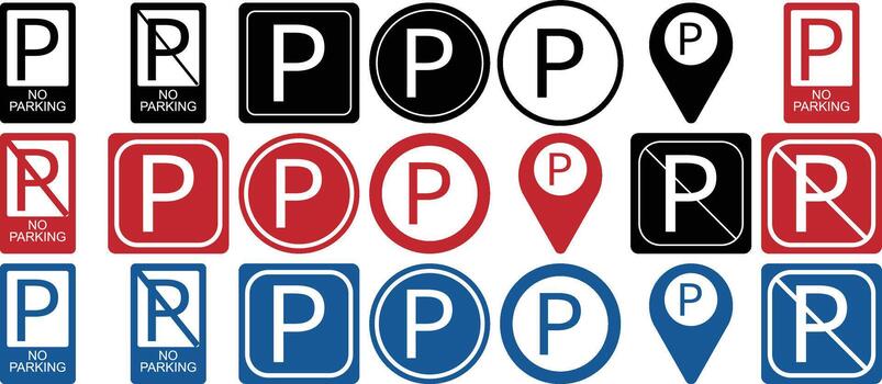 Set of Parking and No Parking Icons in Multiple Styles vector