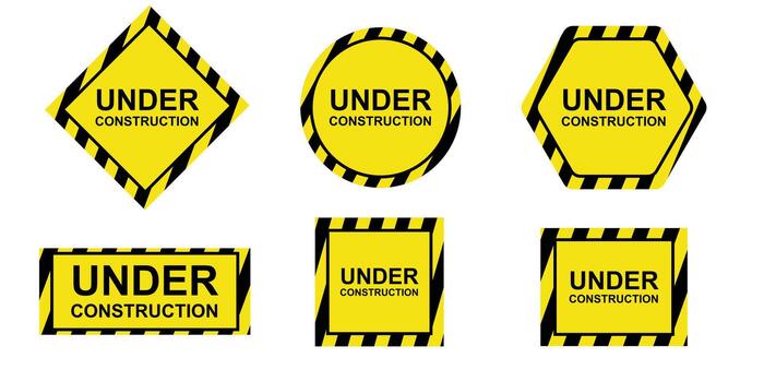 Set of Under Construction Warning Signs in Multiple Shapes vector