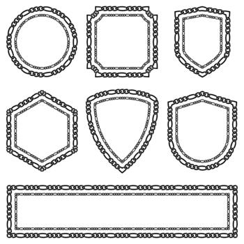 Elegant black chain pattern frame with metallic links forming a stylish decorative border, perfect for labels, posters, packaging, and modern design projects. vector