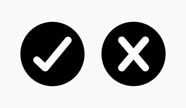 Black and White x cross and check mark sign, An image of a red grunge x, check mark and cross mark isolated, Check mark and cross icon vector