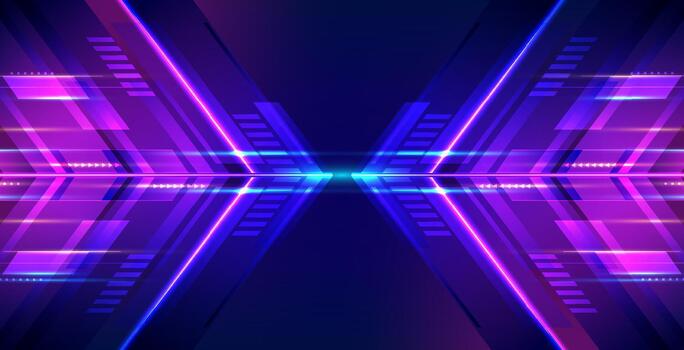 Abstract modern technology futuristic concept high speed movement blue arrows geometric stripe lines with lighting effect dark background vector