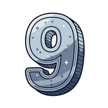 Illustration of the number '9' with metallic material texture. vector
