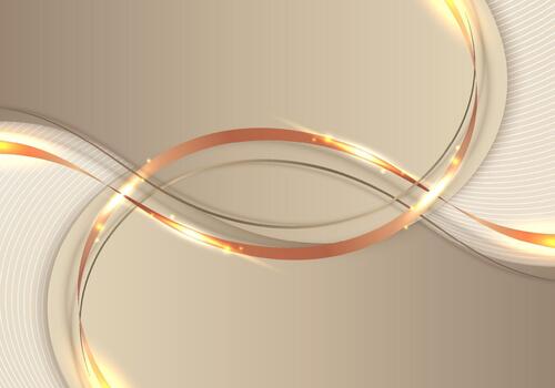 resumen modelo 3d elegante dorado ola forma con brillante oro cinta línea espumoso Encendiendo en crema antecedentes lujo vector