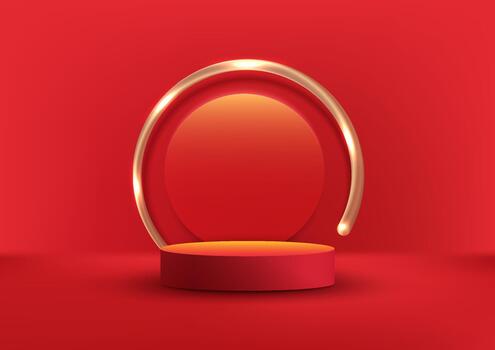 Red and gold circular display background vector