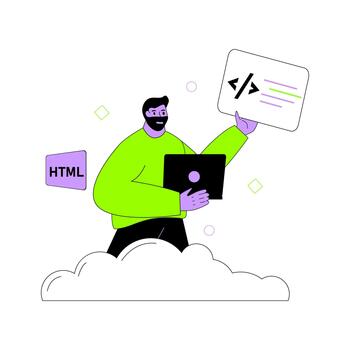 hombre con ordenador portátil y programación vector