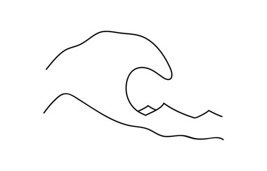 Single line sea wave design forming a smooth abstract ocean shape for minimal illustration vector