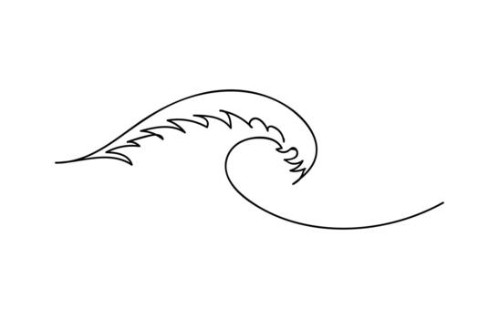 Sea wave in a single continuous line drawing on a clean white background for minimal ocean artwork vector