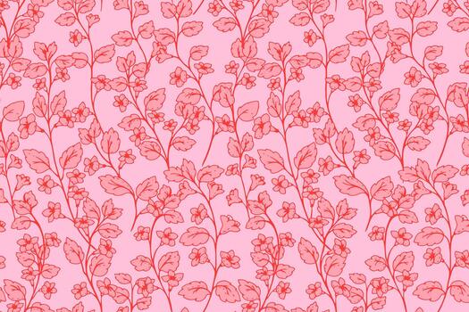 sin costura modelo presentando delicado rojo salvaje floral tallos elementos en un rosado antecedentes. verano diseño es elegante y versátil, adecuado para textiles, huellas dactilares, papelería, embalaje vector