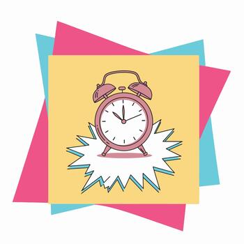 Retro alarm clock on a vibrant geometric background vector