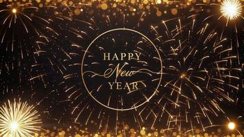 Happy New Year, Elegant Gold Text in Circle Frame with Firework Bokeh video