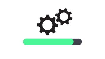 animato Caricamento in corso bar con ingranaggi svolta come dati trasferimenti video