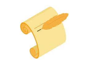 ett animerad isometrisk skrolla med en fjäder skrivning på den video