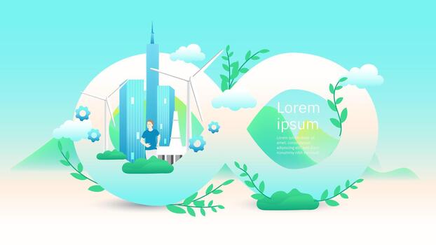 Sustainable Smart City Concept within Infinity Loop Symbolizing Circular Economy and Net Zero Future vector