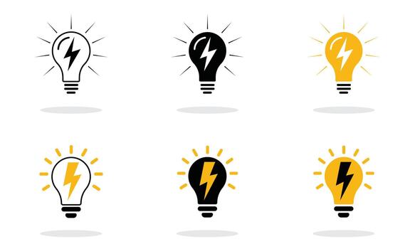 Light bulb and lightning bolt icon set for energy technology and startup designs vector