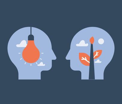 Guidance, negotiation, and persuasion are key concepts, along with ideas and development. The design utilizes a flat style to communicate empathy and creativity. vector