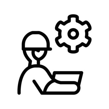 ingeniero con ordenador portátil y engranaje contorno icono diseño bueno para web o móvil aplicación vector