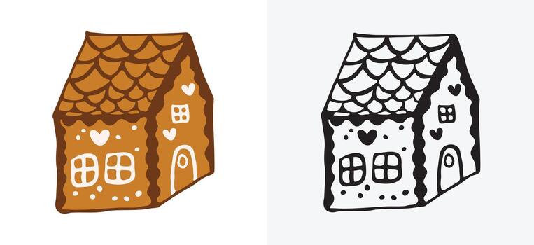 Decorated Gingerbread House Cookie Structure with Outline Design vector