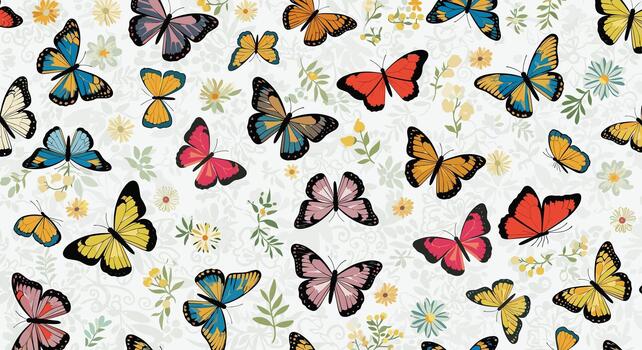 A pattern of colorful butterflies on a white background vector