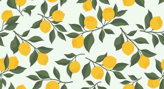 Lemon pattern with yellow lemons on a green background vector