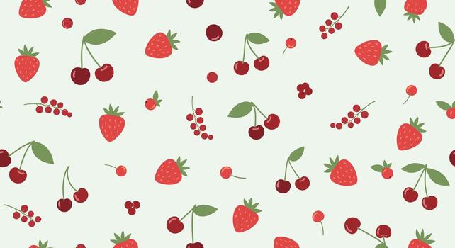 A pattern with strawberries and cherries on it vector