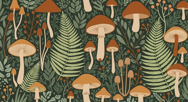 hongos y helechos en un modelo vector