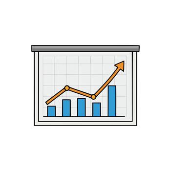 económico Progreso gráfico con creciente naranja flecha y azul columnas en limpiar fondo, negocio datos visualización concepto vector
