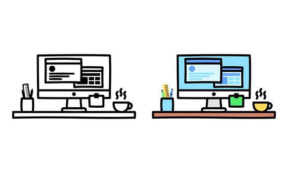 Two icons of a computer and a cup of coffee vector