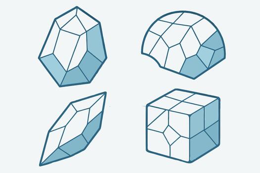 four different types of crystals, including one with a diamond shape vector