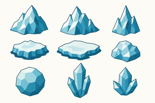 Glacial Minimal Iceberg Shapes with Frozen Surface Texture Elements vector