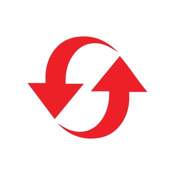 Circular red arrows icon symbolizing a continuous business growth cycle, workflow synchronization, and process renewal for development vector