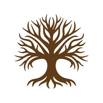 Stylized brown tree with spreading branches and roots, a symbol of life and nature vector