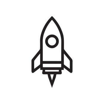 Simple graphic icon of a rocket ship taking off, symbolizing space exploration and technological advancement vector