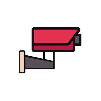 vibrante rojo seguridad cámara gráfico representando moderno vigilancia tecnología para seguridad, proteccion, y remoto supervisión de varios ambientes vector