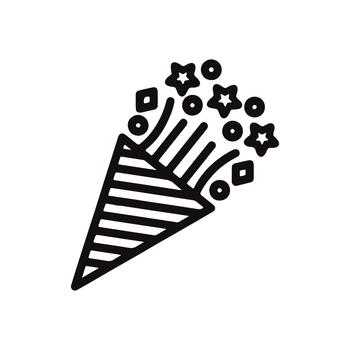 Exploding party popper with confetti and fireworks, a celebration line icon. graphic symbol for anniversaries, birthdays, and New Year's Eve vector
