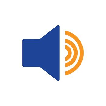 Speaker.eps Graphic representation of a blue speaker emitting orange sound waves, symbolizing audio output and volume control vector