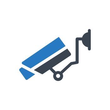 Blue security camera icon representing CCTV surveillance and digital monitoring technology vector