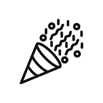 line icon of an exploding party popper with confetti fireworks. A simple illustration for celebration, surprise, and festive events vector