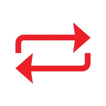 rojo flechas repitiendo proceso icono en blanco antecedentes - sencillo y claro lazo símbolo para diseño vector