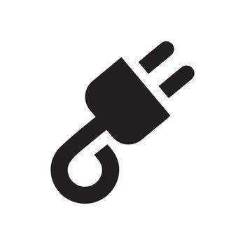Sleek black electrical plug icon representing essential energy connection and power supply concept for modern technology, sustainable development, and global electrical infrastructure solutions vector