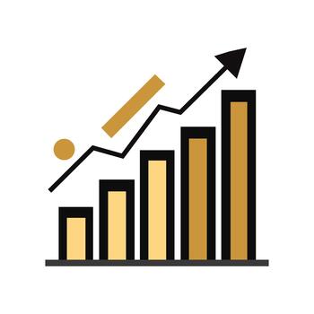 Vibrant illustration of a bar graph symbolizing significant business growth and financial success, depicting upward market trends and strategic progress through data visualization vector