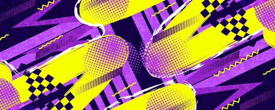 Abstract Background in 80s Pop Art Style with Bold Yellow Lines and Halftone Shapes vector
